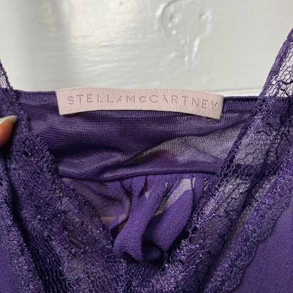 Stella McCartney Silk Sheer Camisole Lingerie Top with Lace Detail Purple Small - Picture 2 of 13